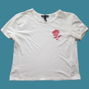 Y2K Style Cropped Girly Fit White T-shirt With Rose Size M from Forever 21